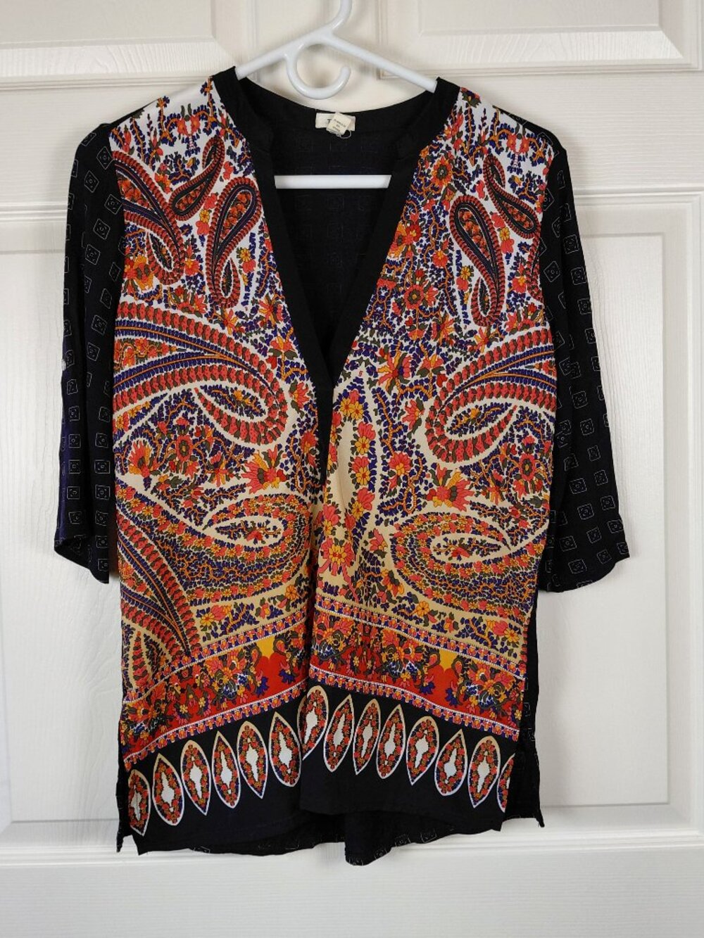 Tiny Brand Blue Boho Paisley mixed media and pattern top Size S